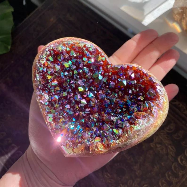 Heart Shaped Rainbow Crystal Cluster