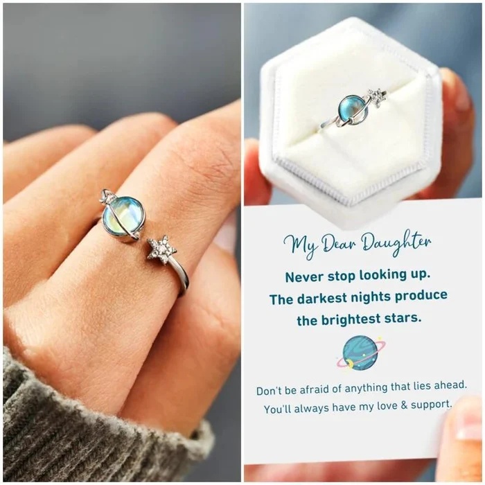 To My Daughter,☪Star and moon ring - rotatable anti-stress and stress relief ring