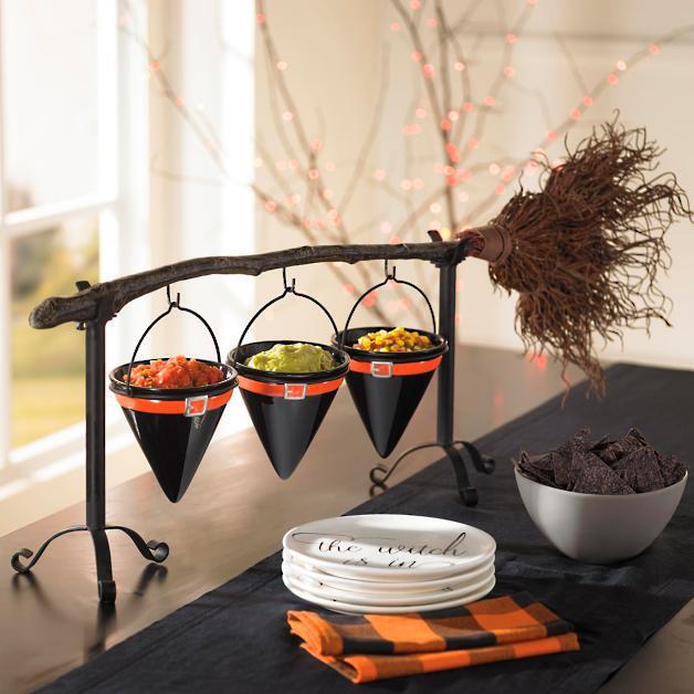 Halloween Broomstick Witch Hat Snack Bowl Shelf
