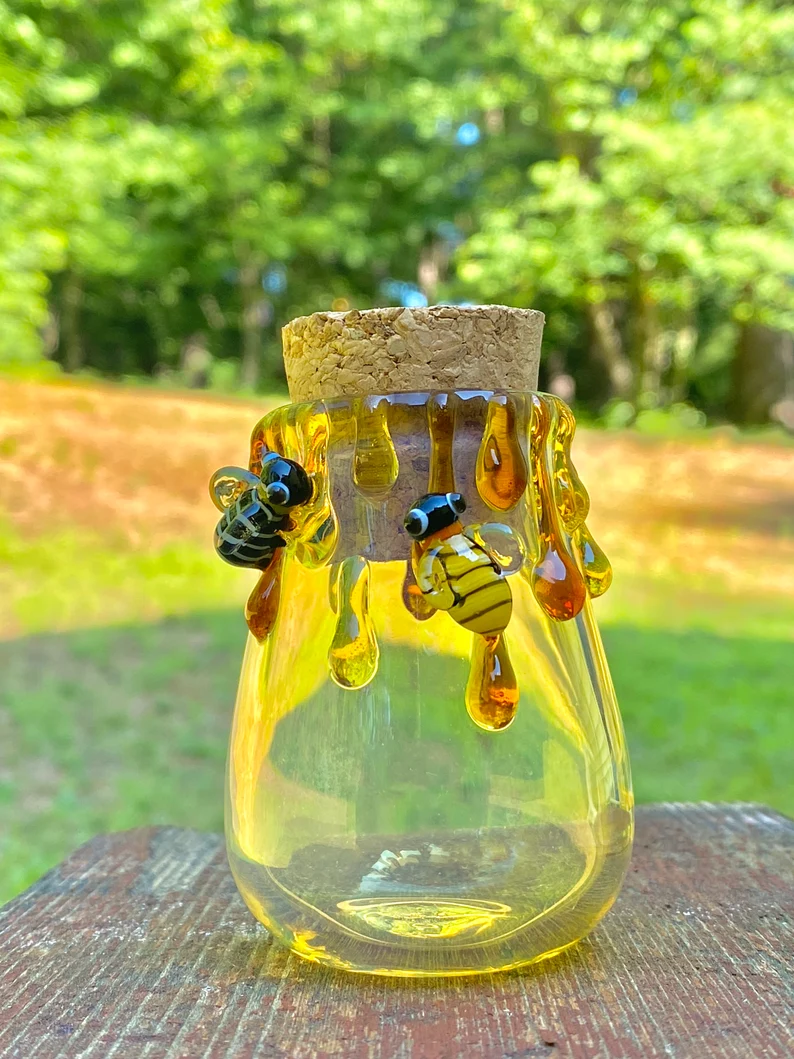 Hand blown-Glass Honey Bee Jar