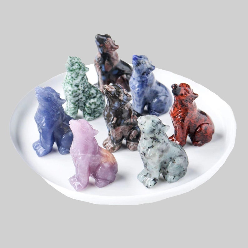 Hand carved gemstone wolf