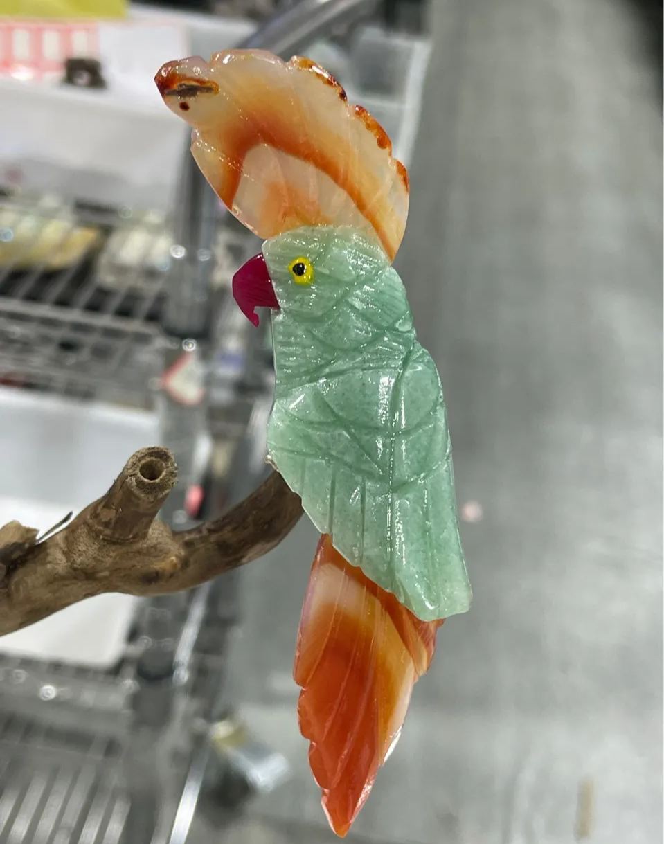 Small Green Calcite & Carnelian Agate Cockatoo