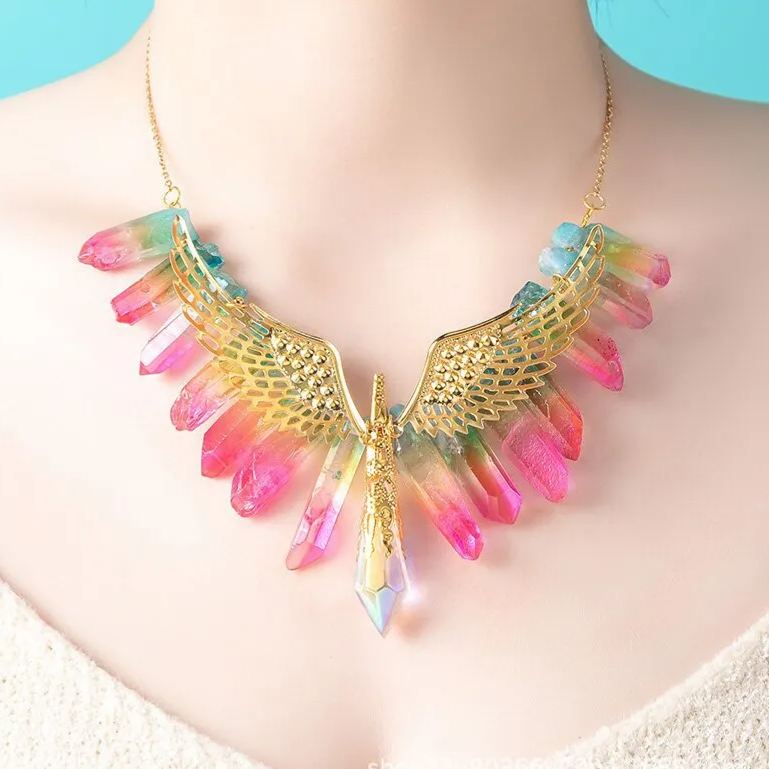 Natural Crystal Angel Wings Necklace