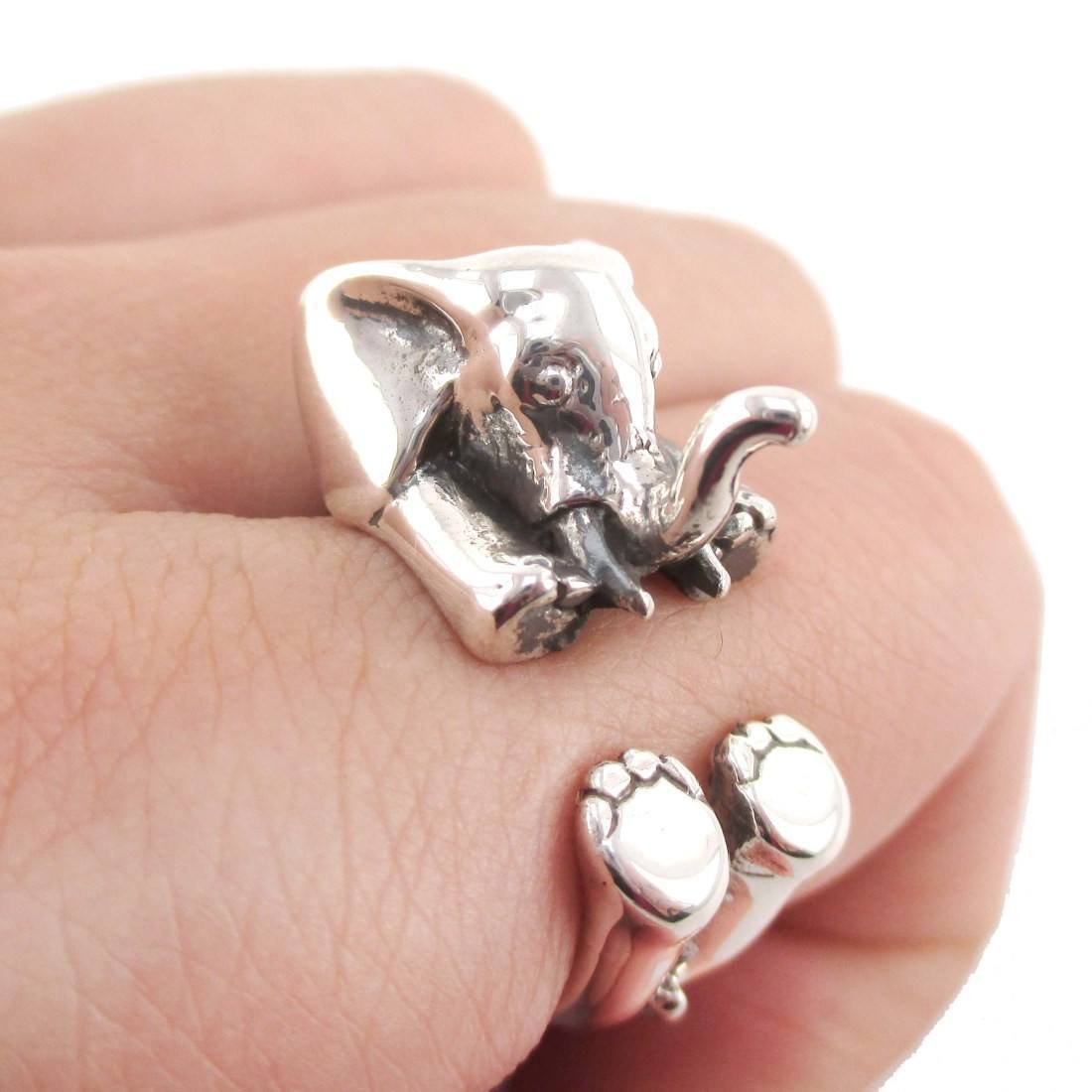 3D Realistic Baby Elephant Animal Wrap Around Ring in 925 Sterling Silver