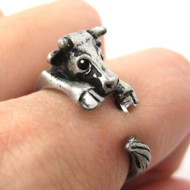 Cow Bull Animal Wrap Around Ring in Silver - Sizes 4 to 9 Available