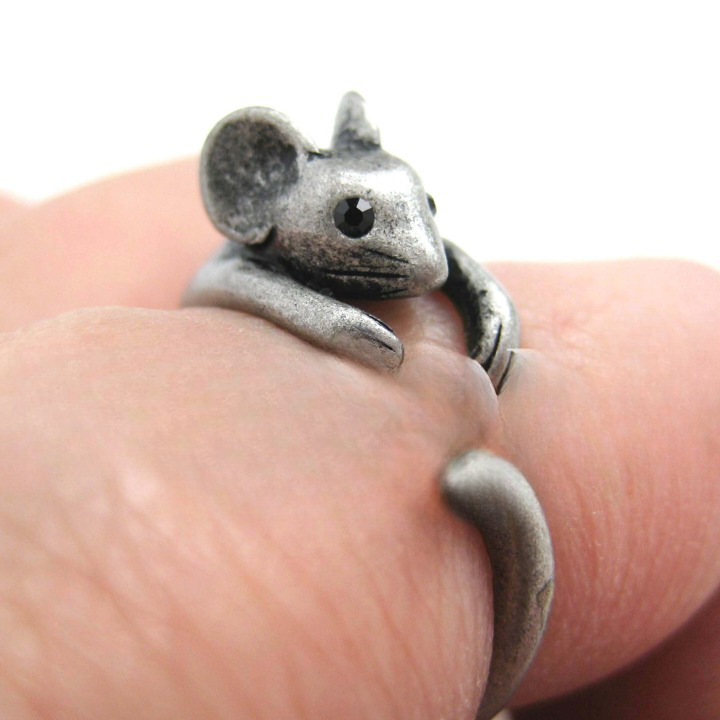 Mouse Animal Wrap Around Ring in Silver - Sizes 4 to 9 Available