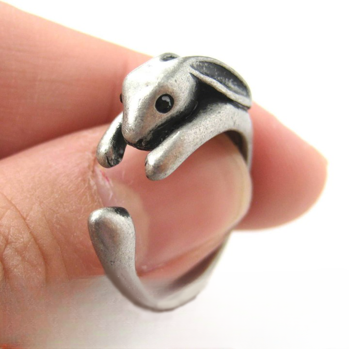 Bunny Rabbit Animal Wrap Around Ring in Silver - Sizes 4 to 9 Available