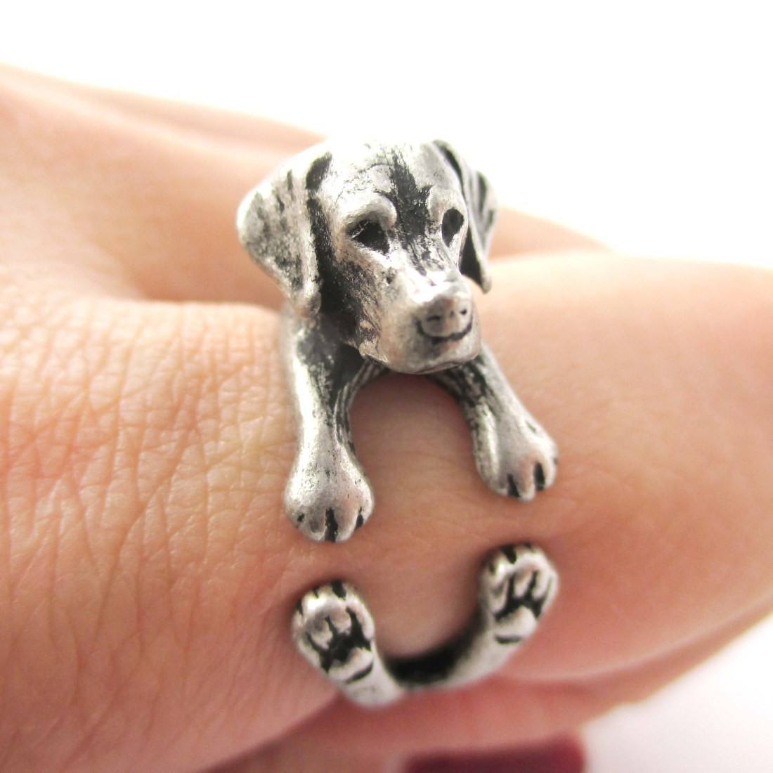 Realistic Labrador Retriever Shaped Animal Wrap Ring in Silver | Sizes 4 to 8.5