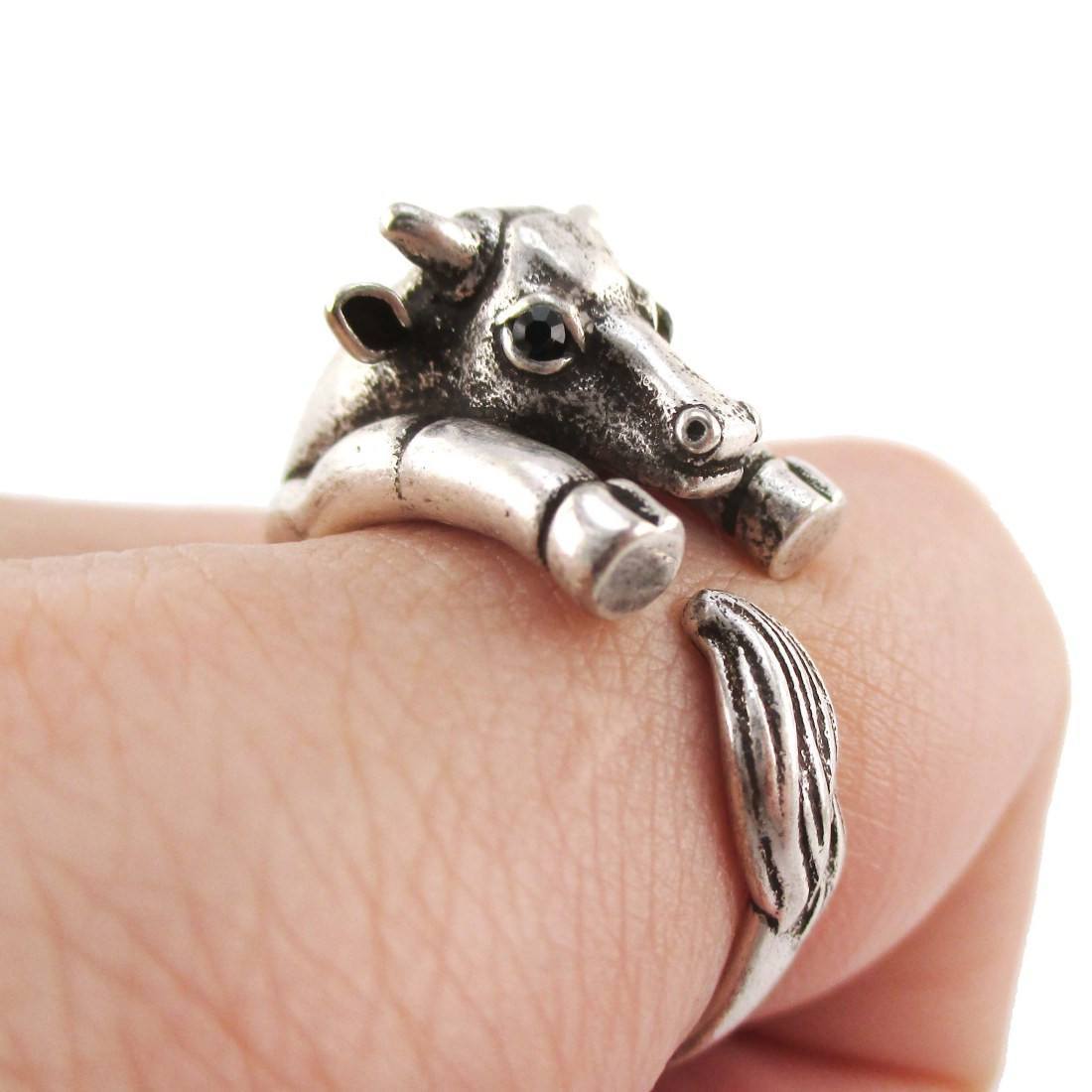 Taurus Bull Cow Shaped Animal Hugging Your Finger Ring in Silver | US Size 5 to 8