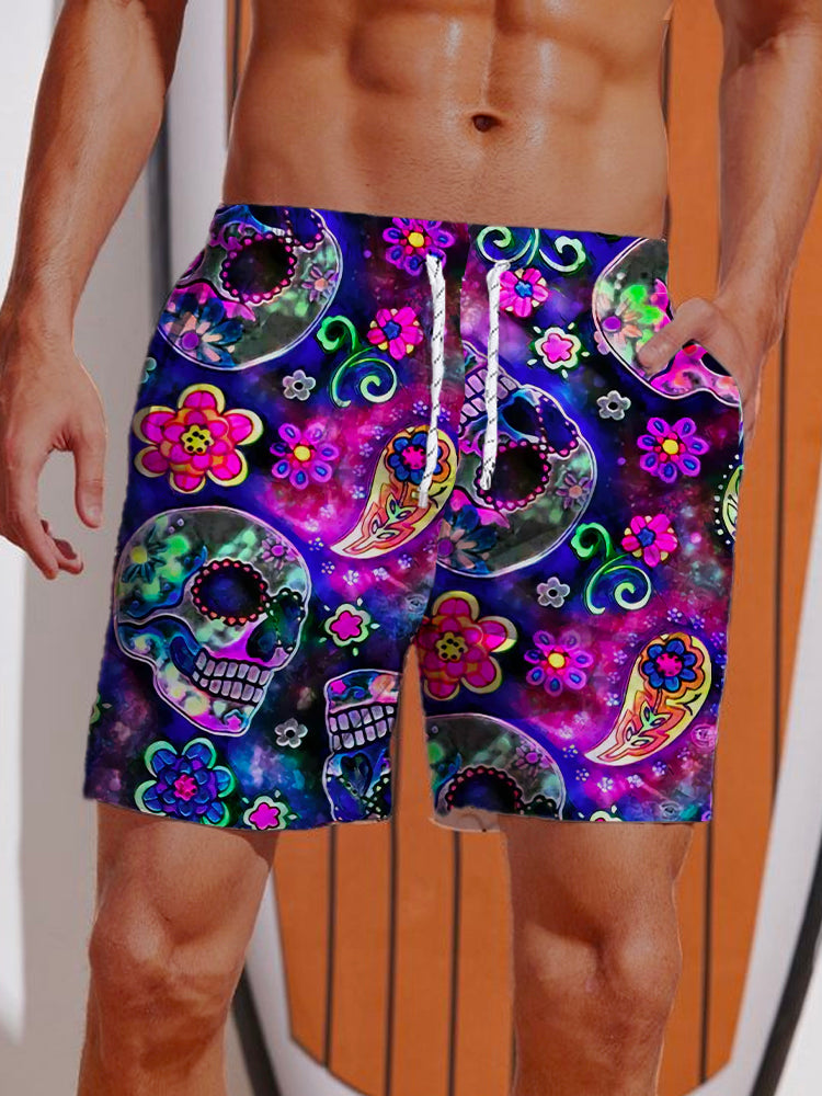 Eye-Catching Psychedelic Colorful Tiny Skull Printing Shorts – Myclubstar