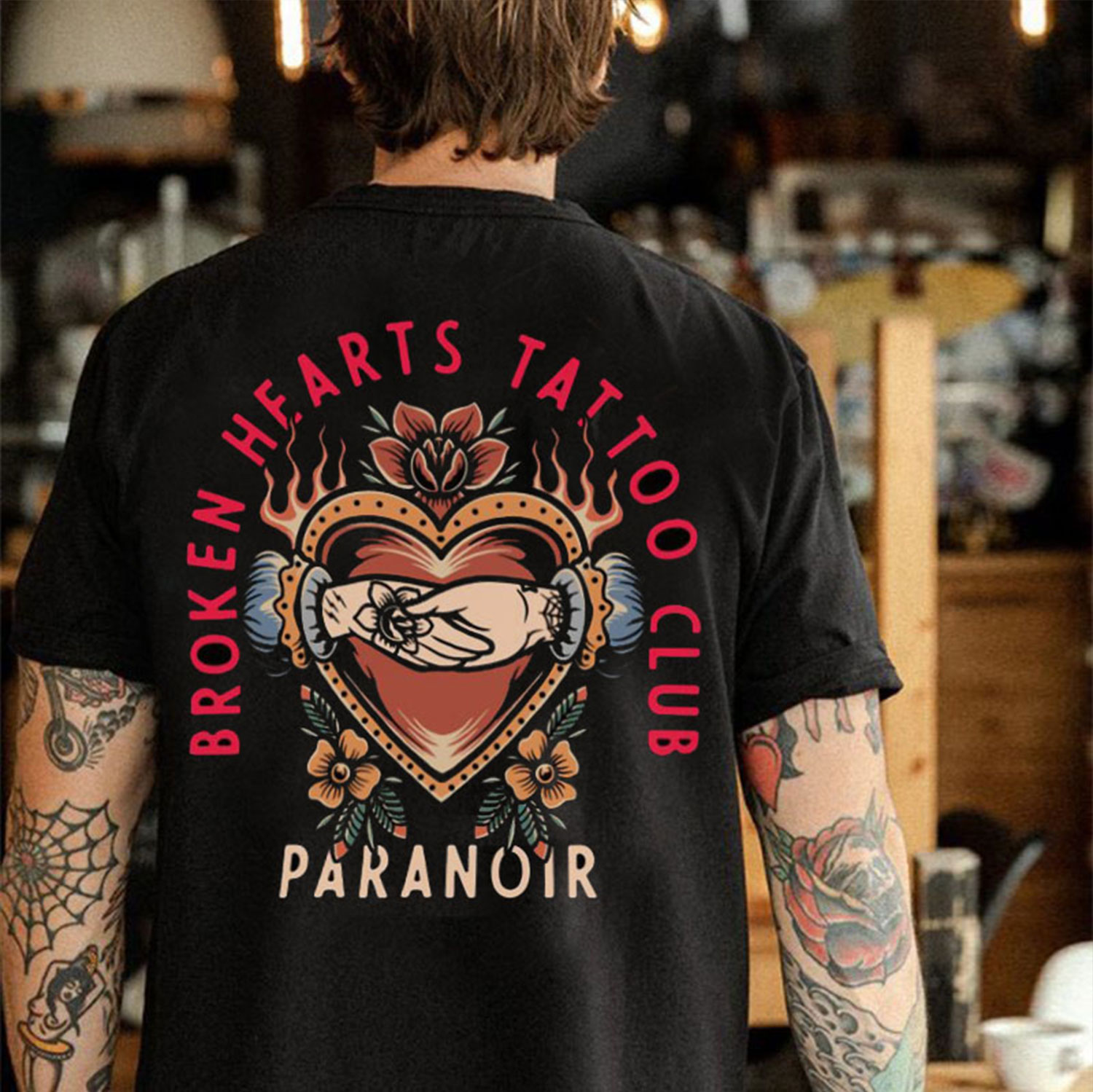 BROKEN HEARTS TATTOO CLUB Heart Graphic Black Print Tshirt