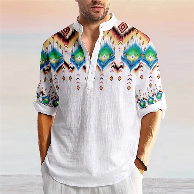 Men's Vintage Graphic PrintsLinen Shirt