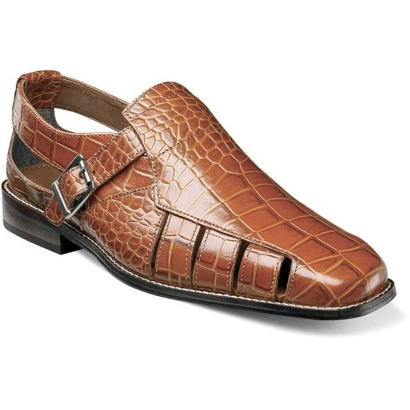 Casual Crocodile Print Leather Fisherman Sandals
