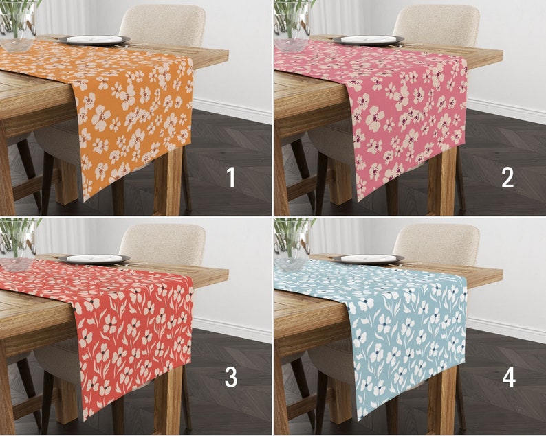 Spring Flowers Table Runner, Floral Kitchen Runner, Colorful Tableclot