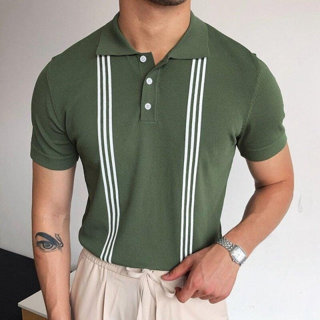 Striped Polo Green-White T-Shirt