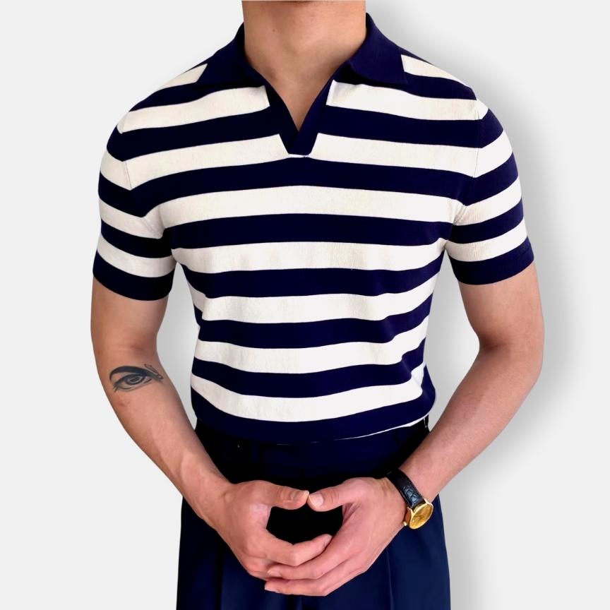 Antonios White T-Shirt with Blue Stripes