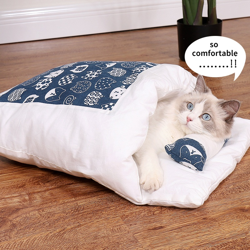 Cat Sleeping Bag Bed Cave with Removable Pillow