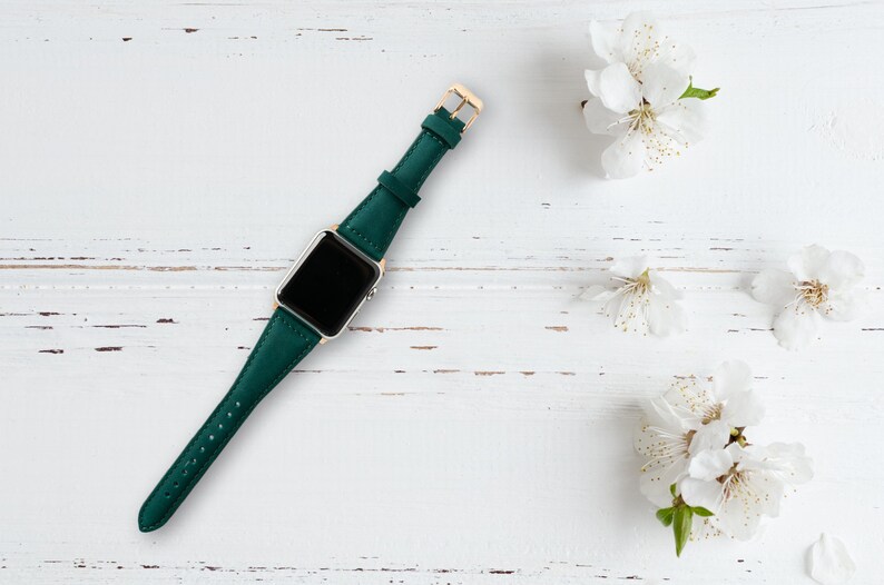 Leather Apple Watch Band Personalized Gift for Her Slim Watchband Strap