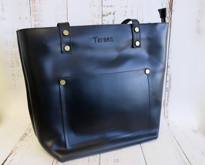 Custom Leather Tote Bag Laptop Work Student Bag