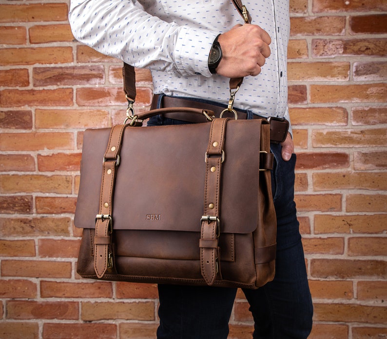 Custom leather briefcase bag for men