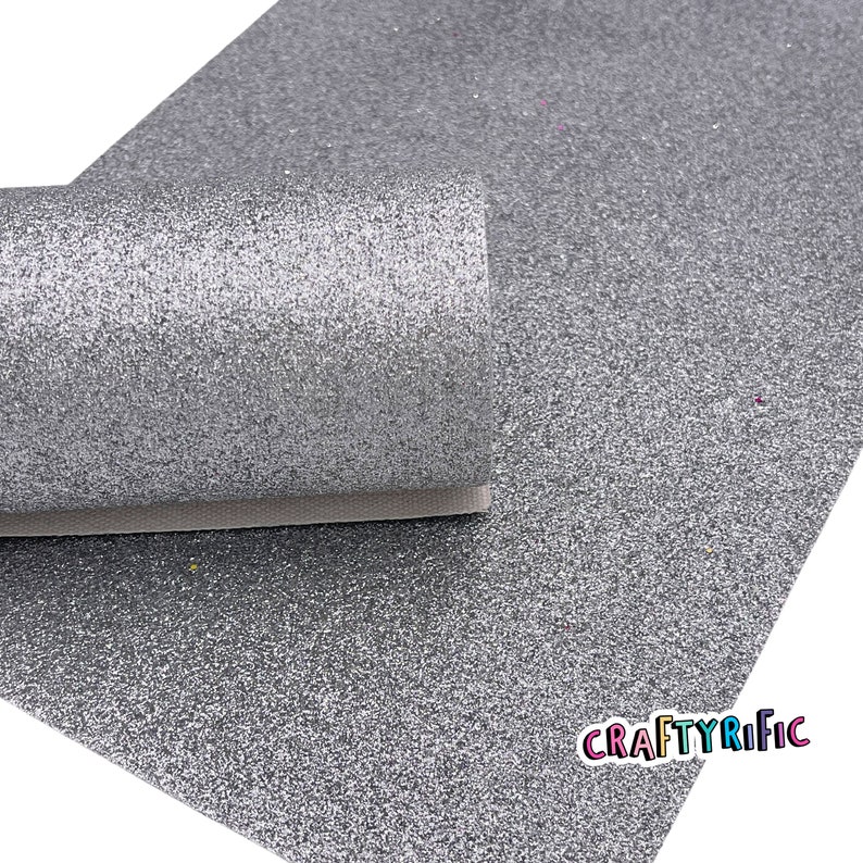 SILVER Fine Glitter Faux Leather Sheet, Matching Color Backing Glitter Sheets
