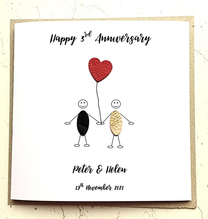 Personalised 3rd Wedding Anniversary Card Leather Anniversary Little People