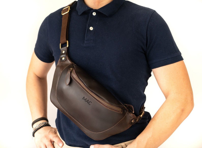 Custom Leather belt pouch engraved men's waist bag 