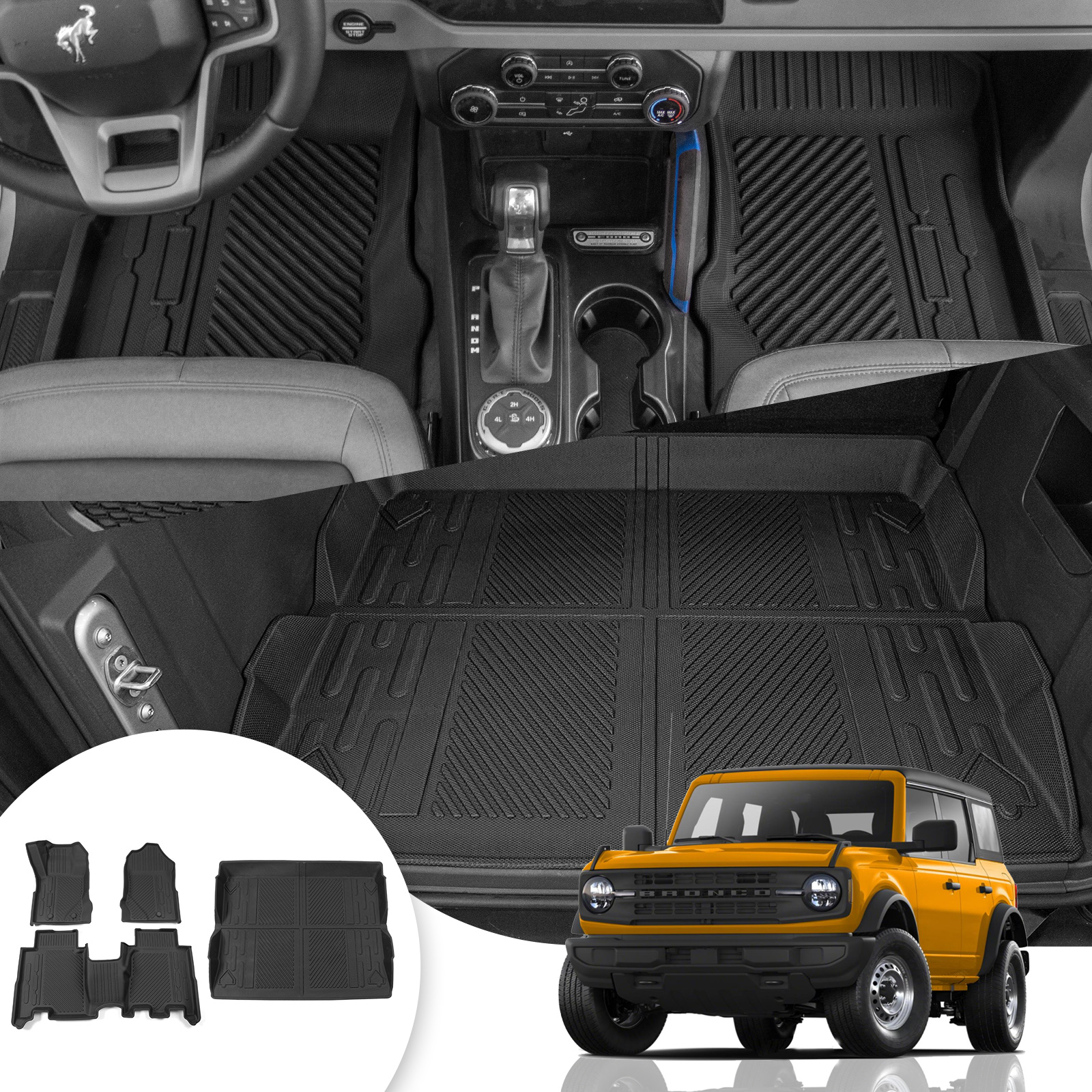 Xipex 2021 2022 2023 Ford Bronco 4-Door All-Weather Floor Mats & Trunk