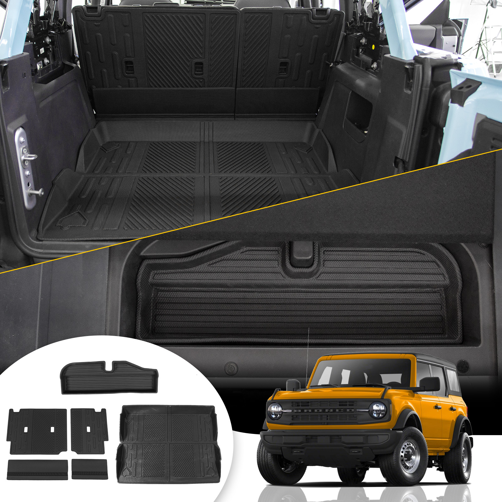 Xipex 2021 2022 2023 Ford Bronco 4-Door Trunk Mat & Back Seat Cover Pr