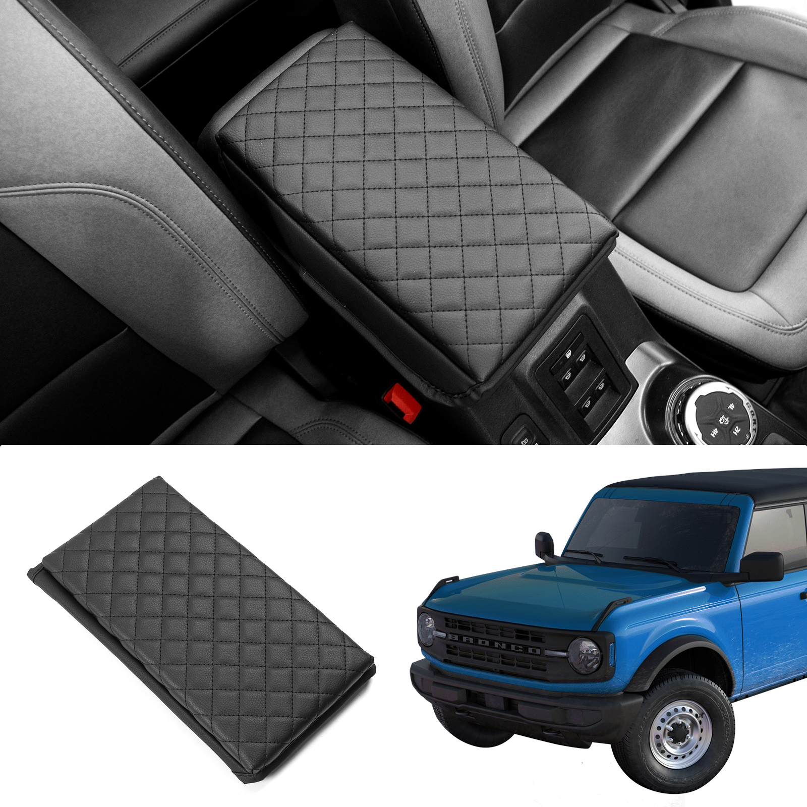 Xipex 2021 2022 Ford Bronco 4/2 Doors Leather & TPE Center Console Armrest Box Cover