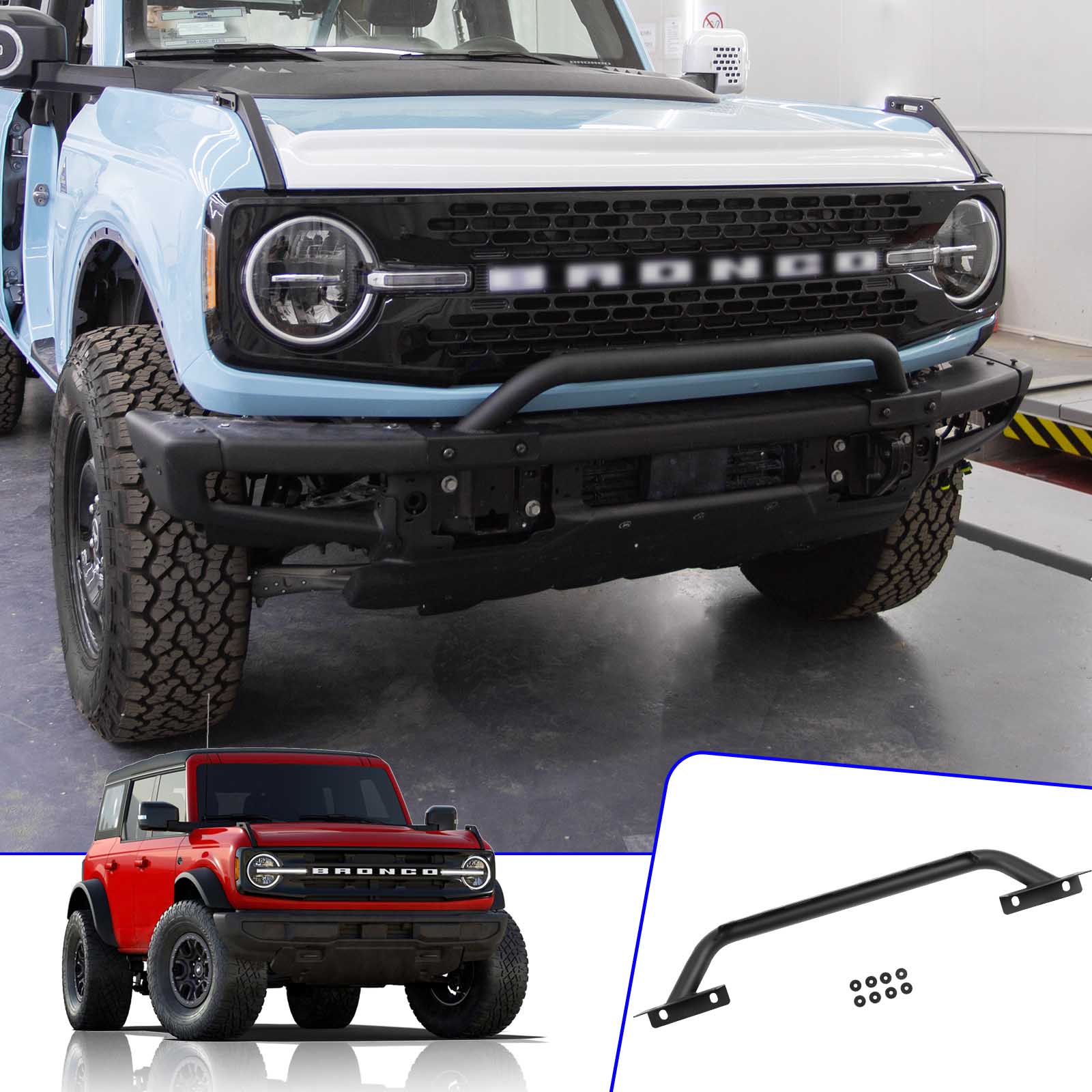 Xipex 2021 2022 Ford Bronco Front Bumper Grille Guards With Light Bar Mount 