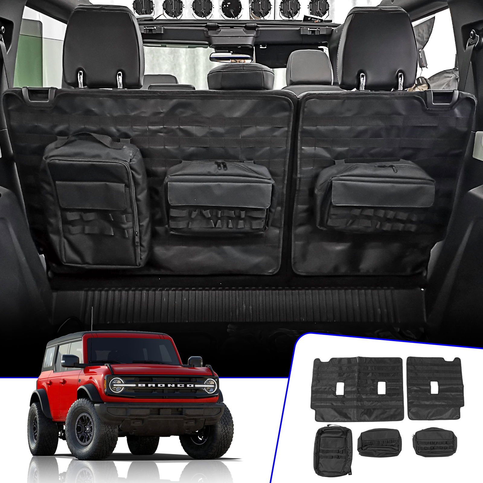 Xipex 2021 2022 Ford Bronco 4-Door Rear Backrest Bags Tool Kit