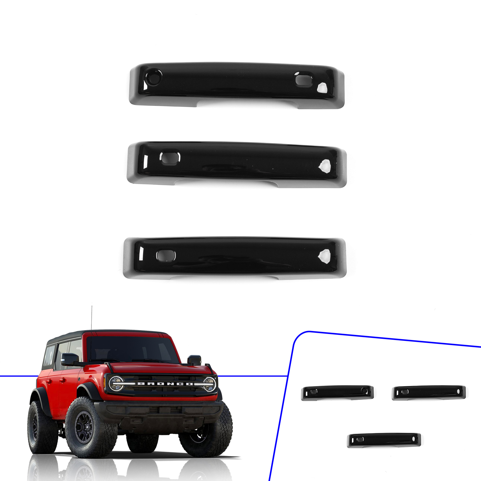 Xipex 2021 2022 Ford Bronco 2/4DR Door Handle Cover  with Smart Holes