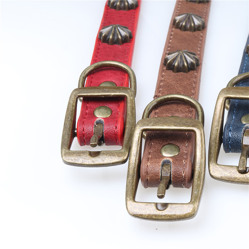 Leather Pet Collars for Medium or Large Dogs Adjustment Range 12 to 18-Inch Black Red Blue Brown Four Color Pet Collars
