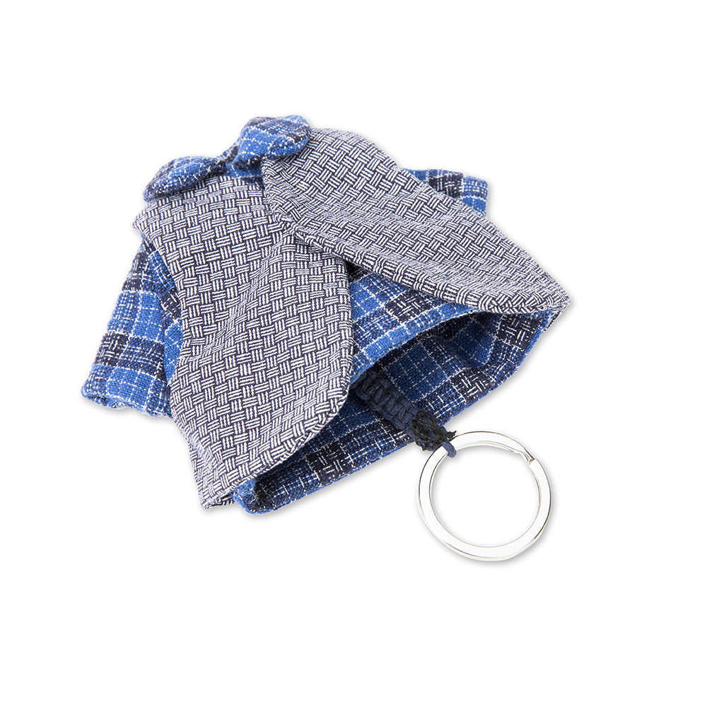 Unique Vintage DIY  blue plaid shirt keychain