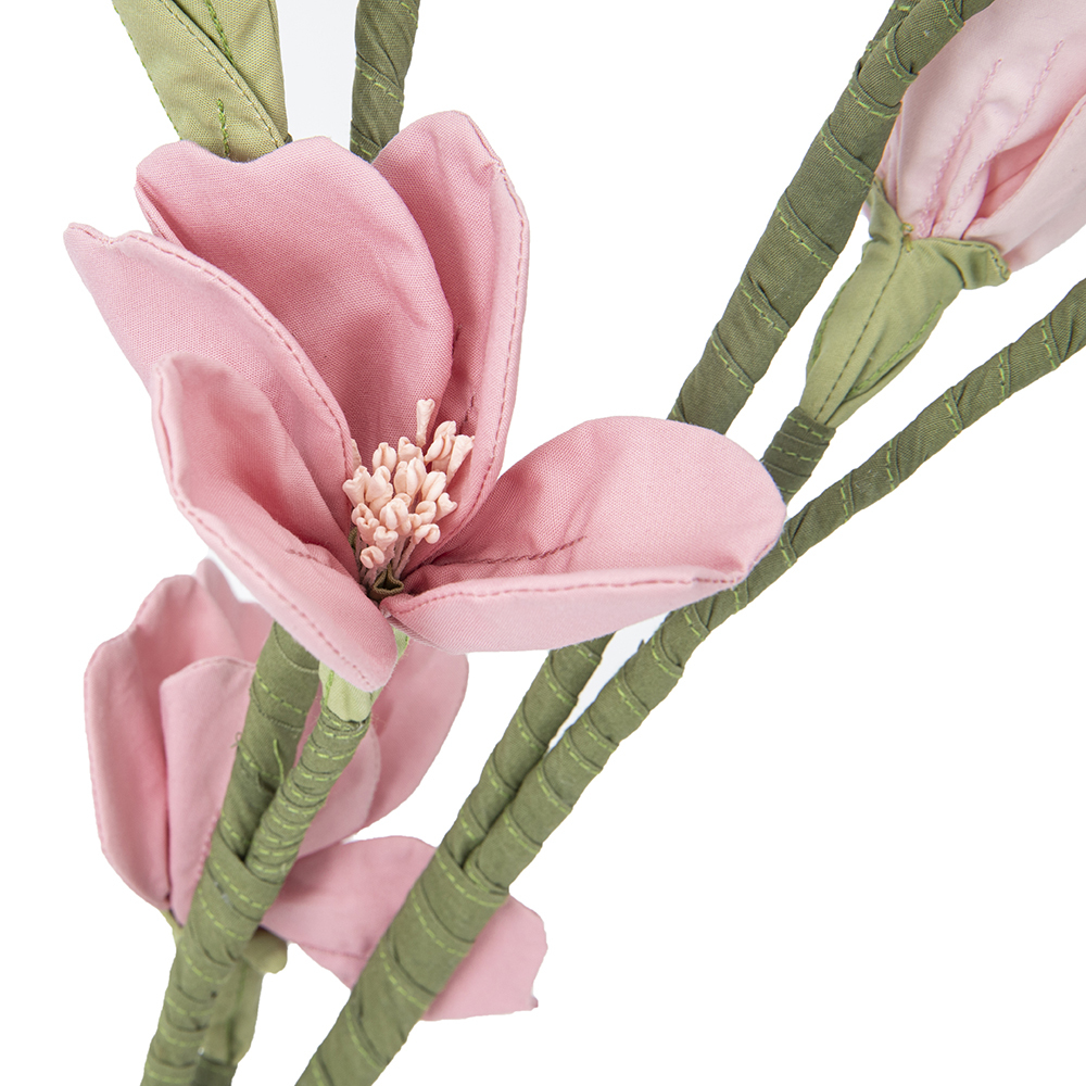details of a handmade cherry flowers with Stamens and leaves