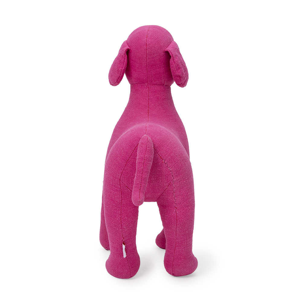 back of a handmade soft dog dolls, pink
