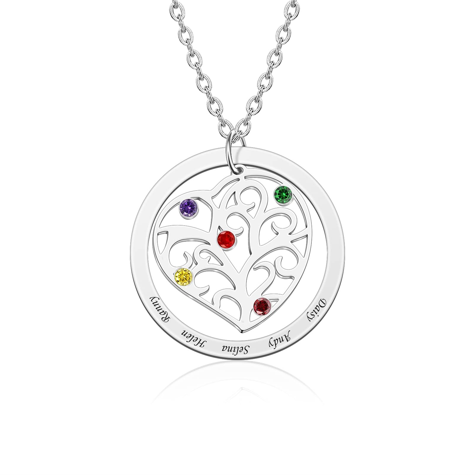Personalized Family Tree Birthstone Necklace with 1-11 Names-YITUB