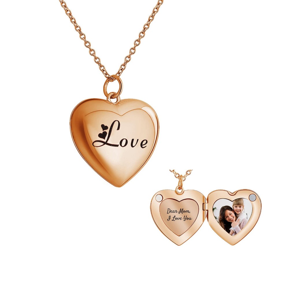 Love Heart Locket Necklace that Holds Picture -YITUB