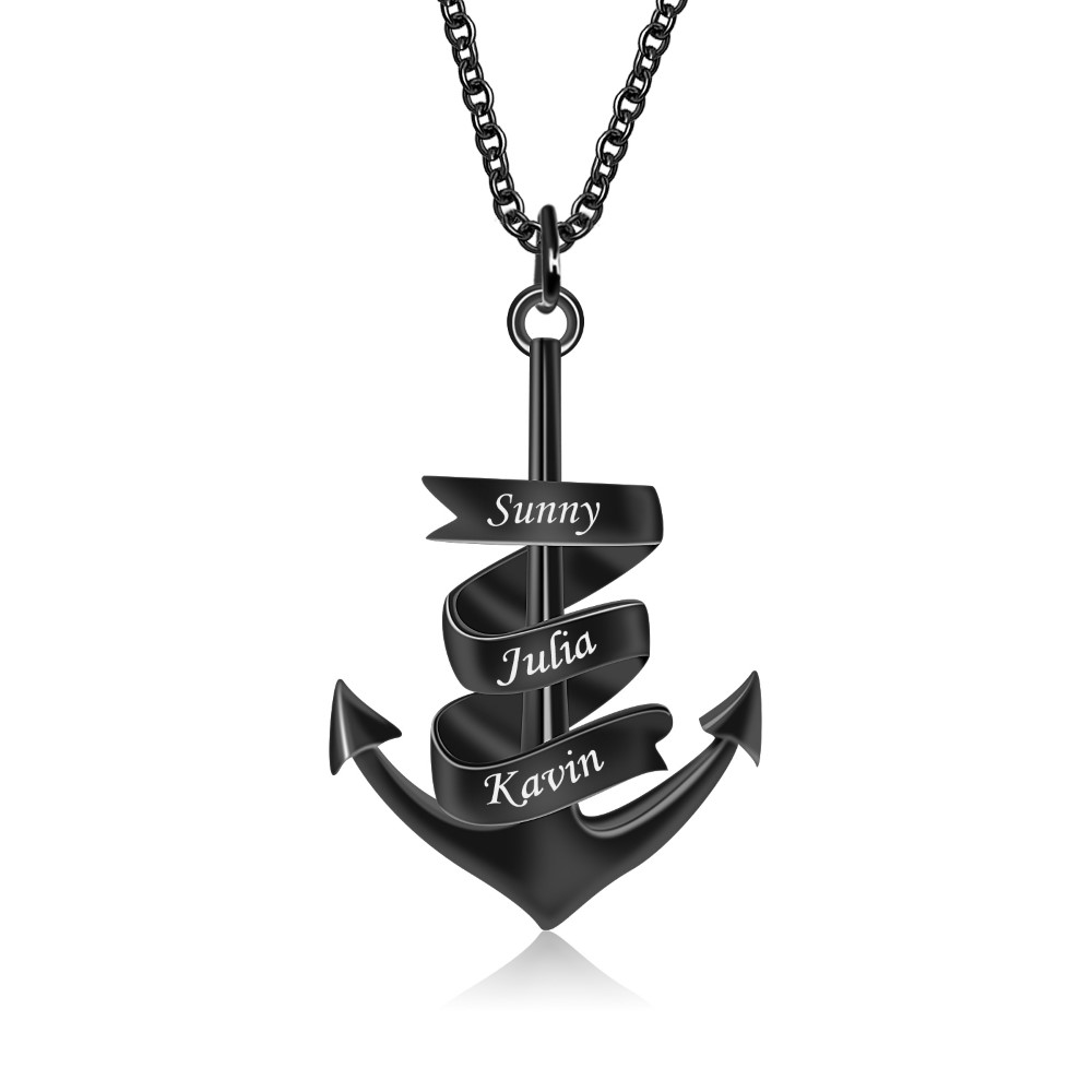 Personalized Men's Anchor Necklace with Engraved Names-YITUB