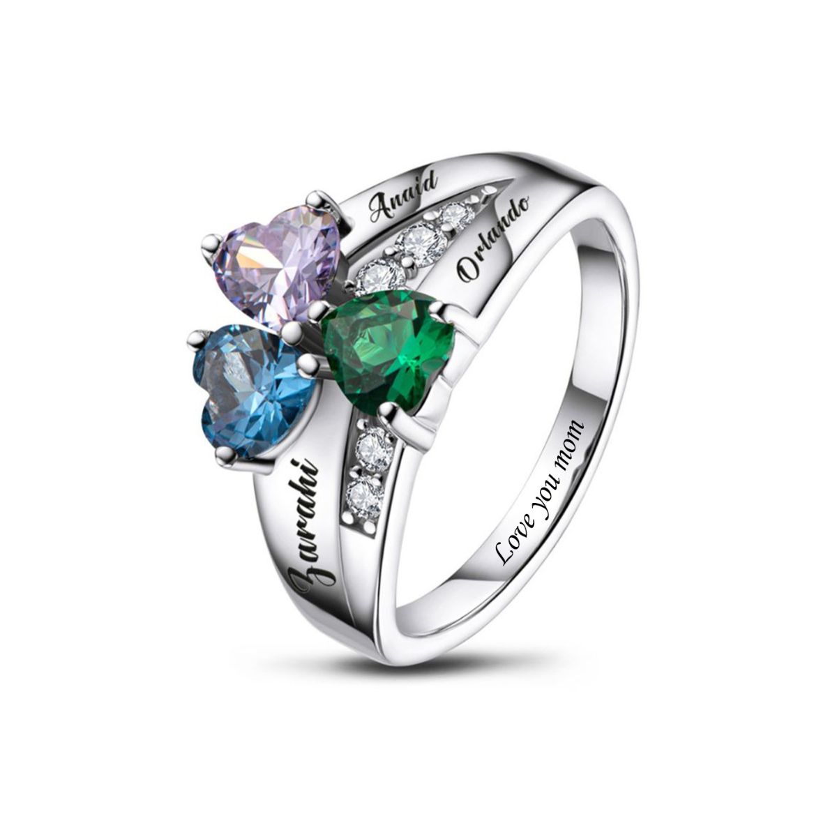 Love Flower Birthstone Ring Series with Engraved Names-YITUB