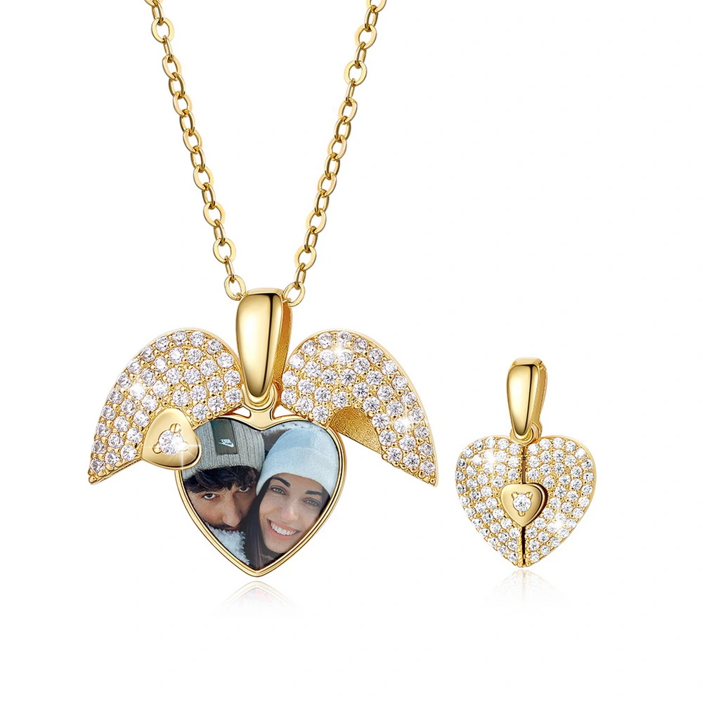 Personalized Angel Wing Locket Necklaces with Photos-YITUB