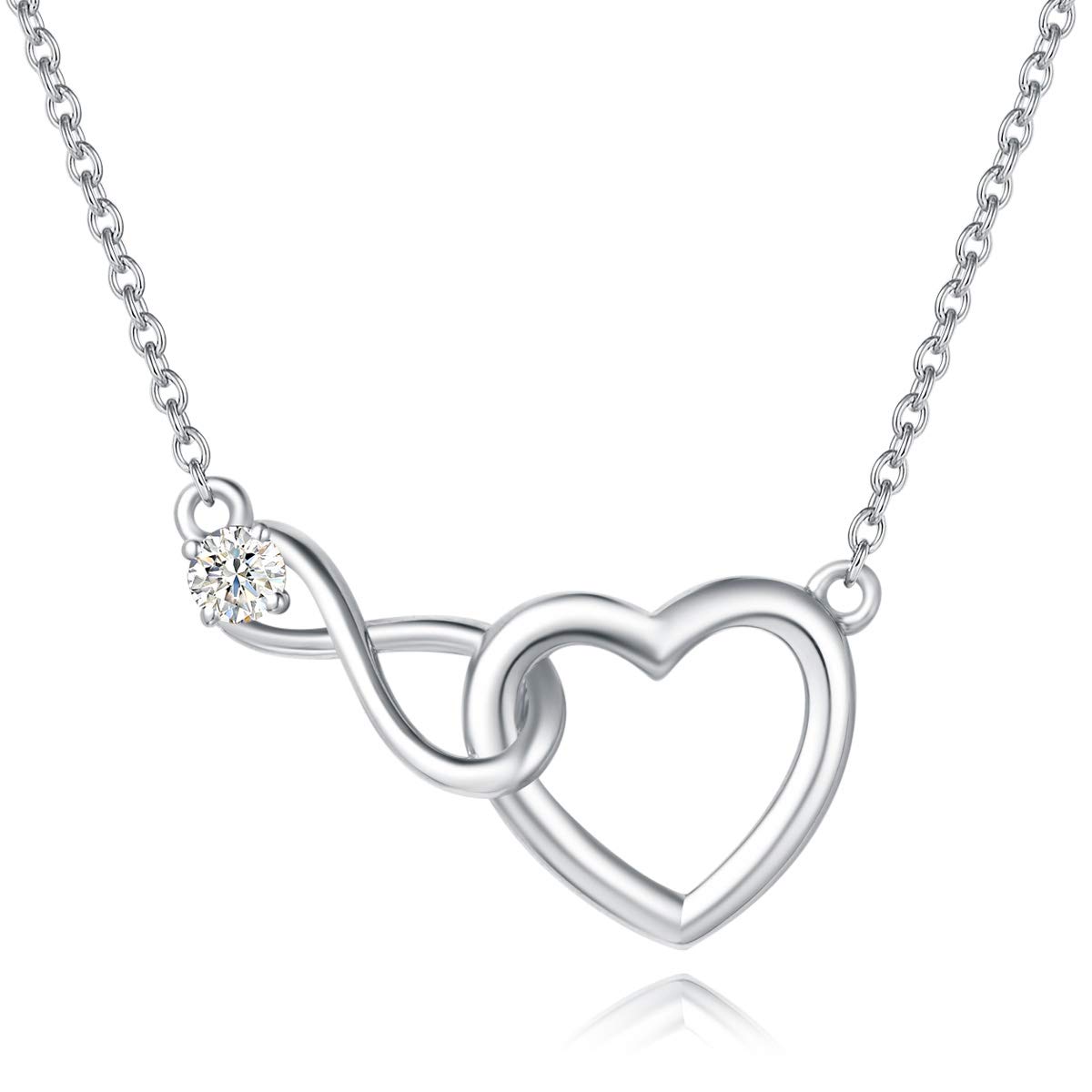 Infinity and Heart Combined Pendant Necklace with Birthstone for Love Forever