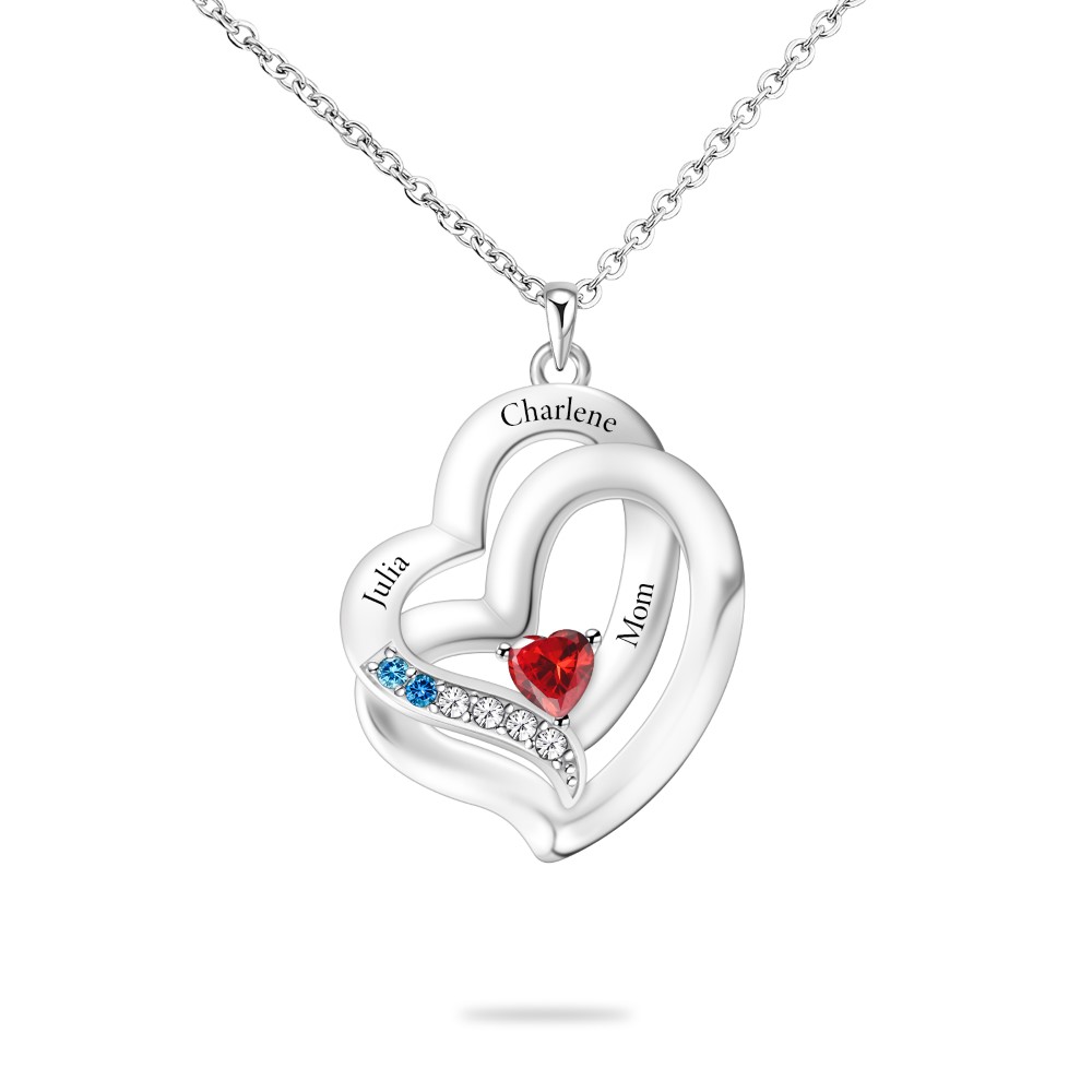 Heart-to-Heart Birthstone Mom Necklace with 1-7 Birthstones-YITUB