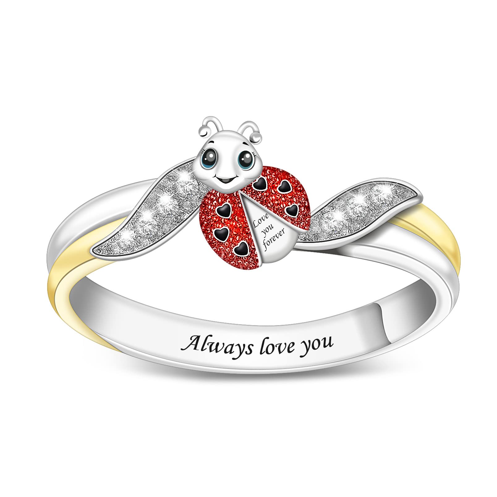 Personalized Ladybug Shaped Ring and Free Engraving.