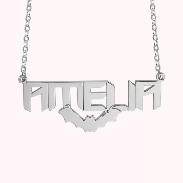 Personalized Gothic Bat Name Necklace