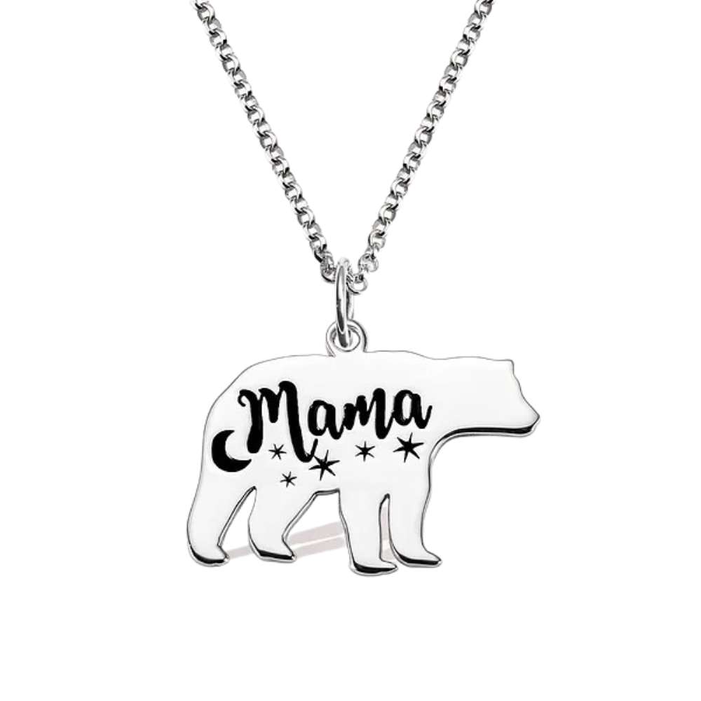 Mama and Baby Bear Together Pendant Necklace Engraved Family Necklace for Mom