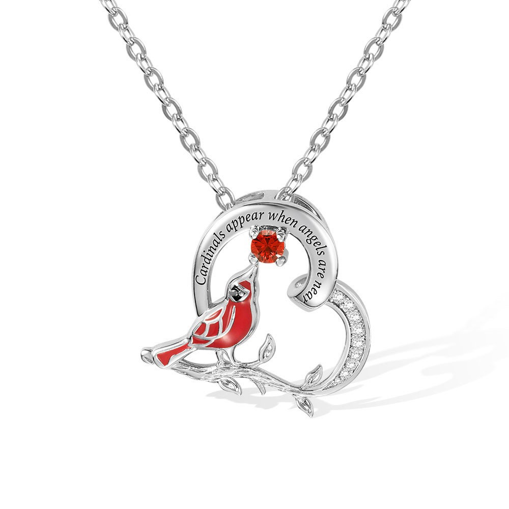 Personalized Cardinal Heart Pendant Necklace-YITUB