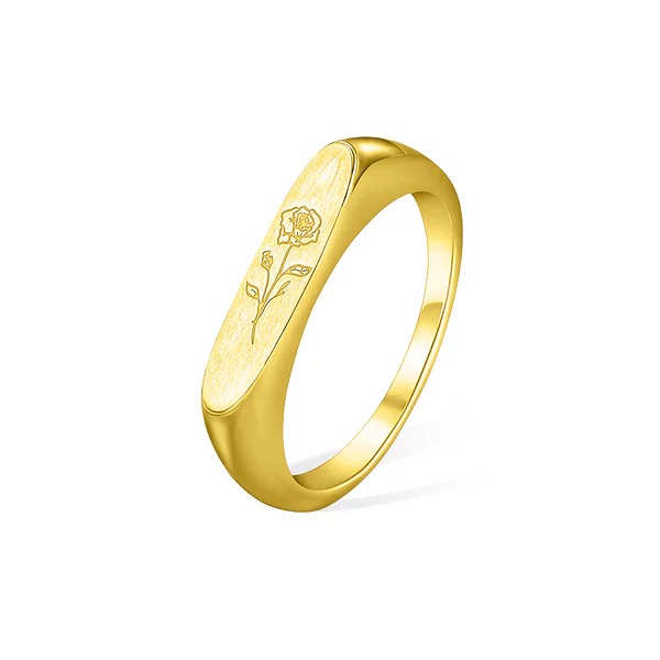 Custom Birth Month Flower Signet Stackable Ring-YITUB