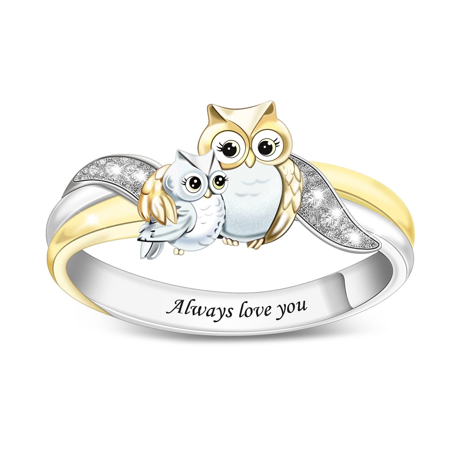Personalized Owl Mother and Son Shaped Ring and Free Engraving.